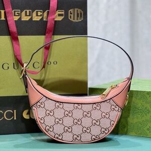 Gucci Pink and Tan Logo Shoulder Bag